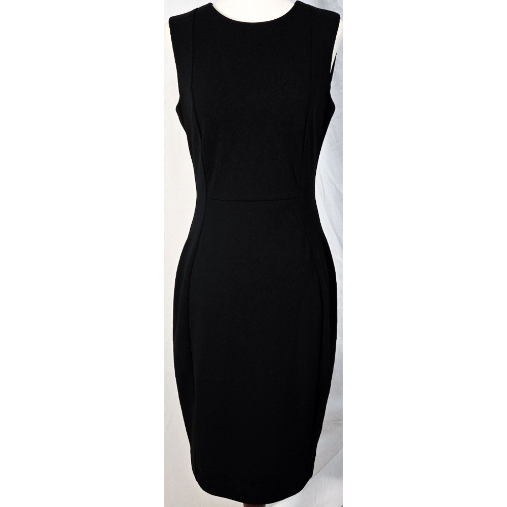 Calvin Klein Black Sheath Dress Sleeveless Classic Work Business Gold Zipper
